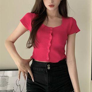 Square-neck Knit Cropped Top
