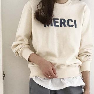 Merci Lettering Cotton Sweatshirt