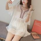 Embroidered Elbow Sleeve Chiffon Blouse