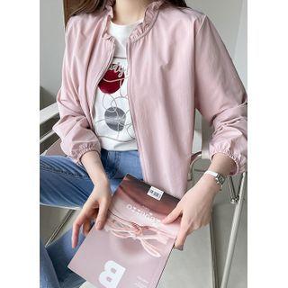 Frilled Faux-pearl Zip-up Jacket