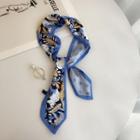 Printed Satin Neck Scarf Blue - One Size
