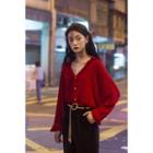 Plain Long-sleeve Shirt Red - One Size