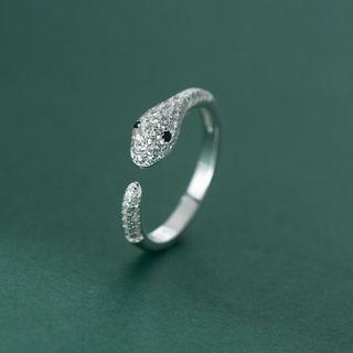 Rhinestone Snake Open Ring 1pc - Silver - One Size