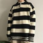 Polo-neck Striped Sweater