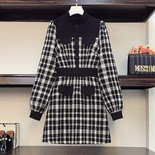 Long-sleeve Plaid Button-up A-line Dress