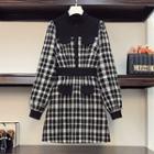 Long-sleeve Plaid Button-up A-line Dress
