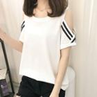 Short-sleeve Cold-shoulder Contrast-trim T-shirt