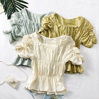 Ruffled-trim Ruched Plain Top