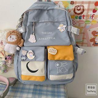 Color Block Multi-section Cartoon Print Backpack