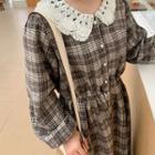 Plus Size Crochet-collar Glen-plaid Maxi Dress