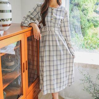 Band-waist Plaid Dress
