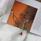 Non-matching Faux Pearl Alloy Rose Dangle Earring