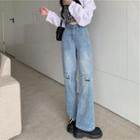Smiley Face Mid Rise Loose Fit Jeans