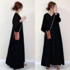 V-neck Plain Button-up Maxi A-line Dress