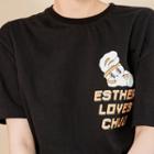 Crew-neck Bunny Print T-shirt