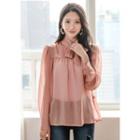 Tie-neck See-through Peasant Blouse
