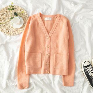 V-neck Plain Loose-fit Cardigan As Shown In Figure - One Size