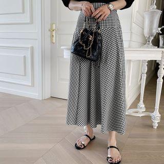 Gingham Maxi Swing Skirt Black - One Size