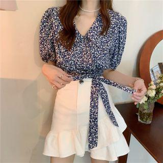 Retro Shirt Puff-sleeve Top Cropped