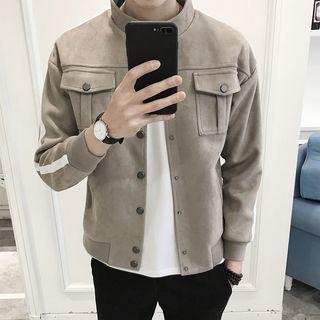Stand-collar Faux Suede Jacket