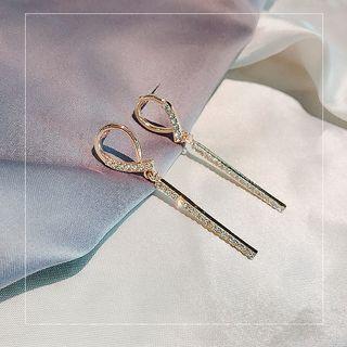 Rhinestone Dangle Earring A392 - Silver - 1 Pair - Rhinestone - Bar - One Size