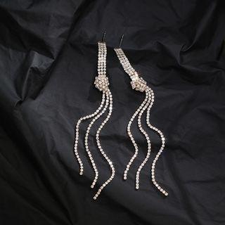 Rhinestone Knotted Tassel Earring 1 Pair - 925 Silver - Gold - One Size