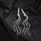 Rhinestone Knotted Tassel Earring 1 Pair - 925 Silver - Gold - One Size
