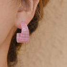 Plaid Acrylic Open Hoop Earring B-312 - 1 Pair - Pink & White - One Size