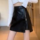 Irregular Zip A-line Mini Skirt