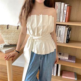 Plain Pleated Drawstring Tube Top