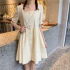 Short-sleeve Square Neck Plain Dress