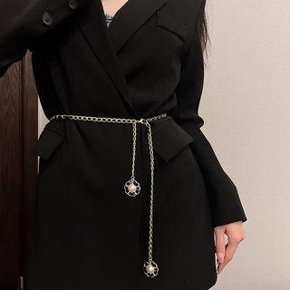 Faux Pearl Floral Chain Belt Black - One Size