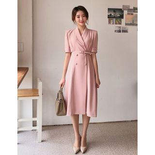 Shawl-collar Belted Long Flare Coatdress