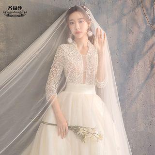 Beaded 3/4-sleeve Wedding Ball Gown