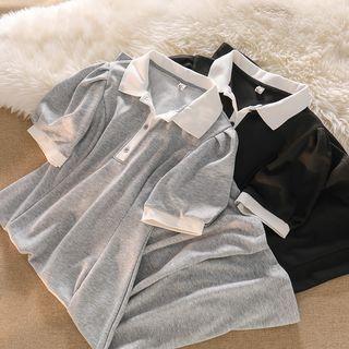 Short-sleeve Polo Collar Midi A-line Dress