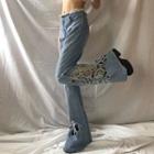 Mid-rise Furry-trim Floral Embroidered Cut-out Boot-cut Jeans