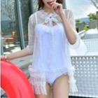 Set: Mesh Trim Swimsuit + Cover-up