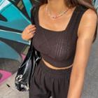 Sleeveless Square-neck Knit Crop Top