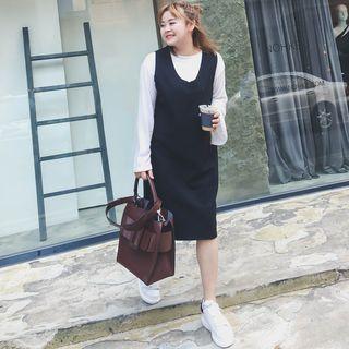 Set : Knit Top + Sleeveless Wool Dress