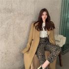 Notch Lapel Double-breasted Midi Coat / Patterned Straight-leg Pants
