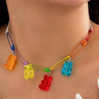Bead Safety Pin Necklace Silver - One Size