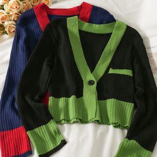 Contrasted One-button Crop Knit Cardigan