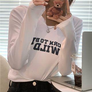 Round-neck Lettering Long-sleeve T-shirt