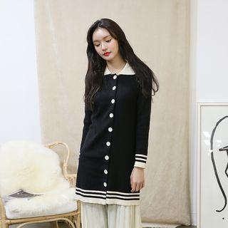 Contrast-trim Button-detail Knit Minidress