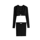 Set: Long-sleeve Shrug + Halter Tank Top + Mini Pencil Skirt