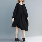 Long-sleeve Asymmetric Midi Dress Black - One Size