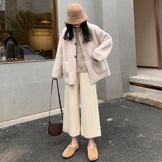 Plain High-waist Wide-leg Straight Cut Pants