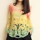 Gradient Long Sleeve Lace Top