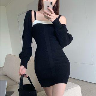 Spaghetti Strap Knit Mini Bodycon Dress / Shrug