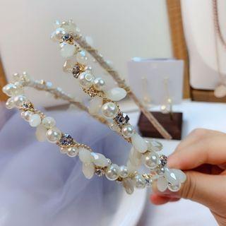 Faux Pearl Rhinestone Headband Off-white - One Size